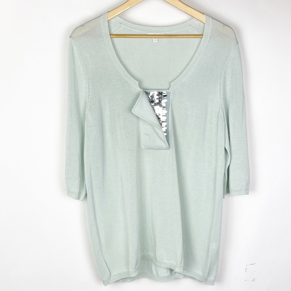 Gap Womens Knit Top XL L with sequin Mint Green - Picture 1 of 5